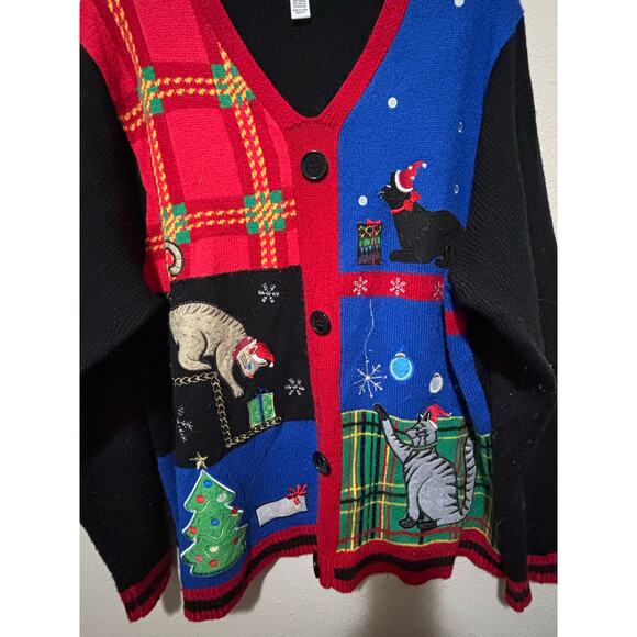 Women’s Jolly Sweaters Cat Christmas Pullover Ugly Sweater Plaid Holiday XXL - Picture 3 of 4